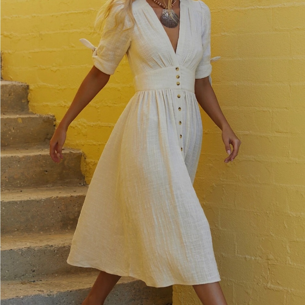 Free People Love Of My Life Midi Dress- Medium- Cream Color